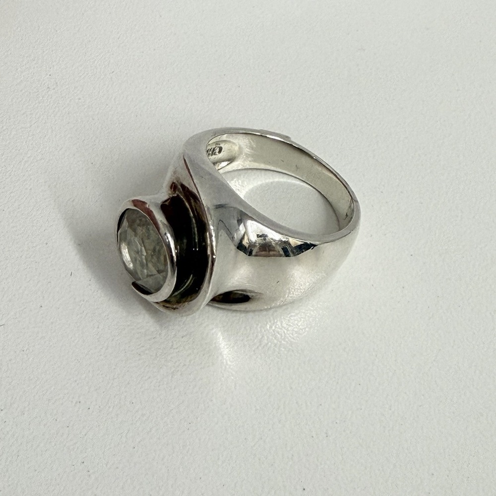 Vintage ELLE Sterling Cubic Zirconia Ring Modernist Style 10 Grams Size 7 1/4 - Picture 6 of 14